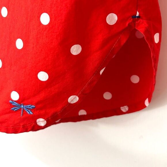 Talbots L red orange & white polka dot cotton button up collared shirt - Picture 6 of 11